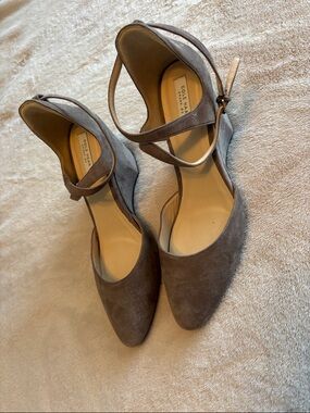 Cole Haan Gray Suede Ankle-Strap Pointed-Toe Heels